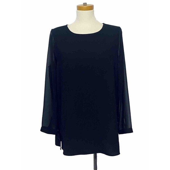 Chicos Black Label Beaded Fringe Tunic Blouse Size 1 (M) Keyhole Neckline Back - Picture 1 of 8